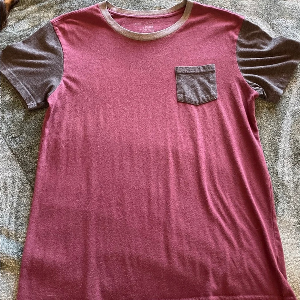 red and grey pocket tee